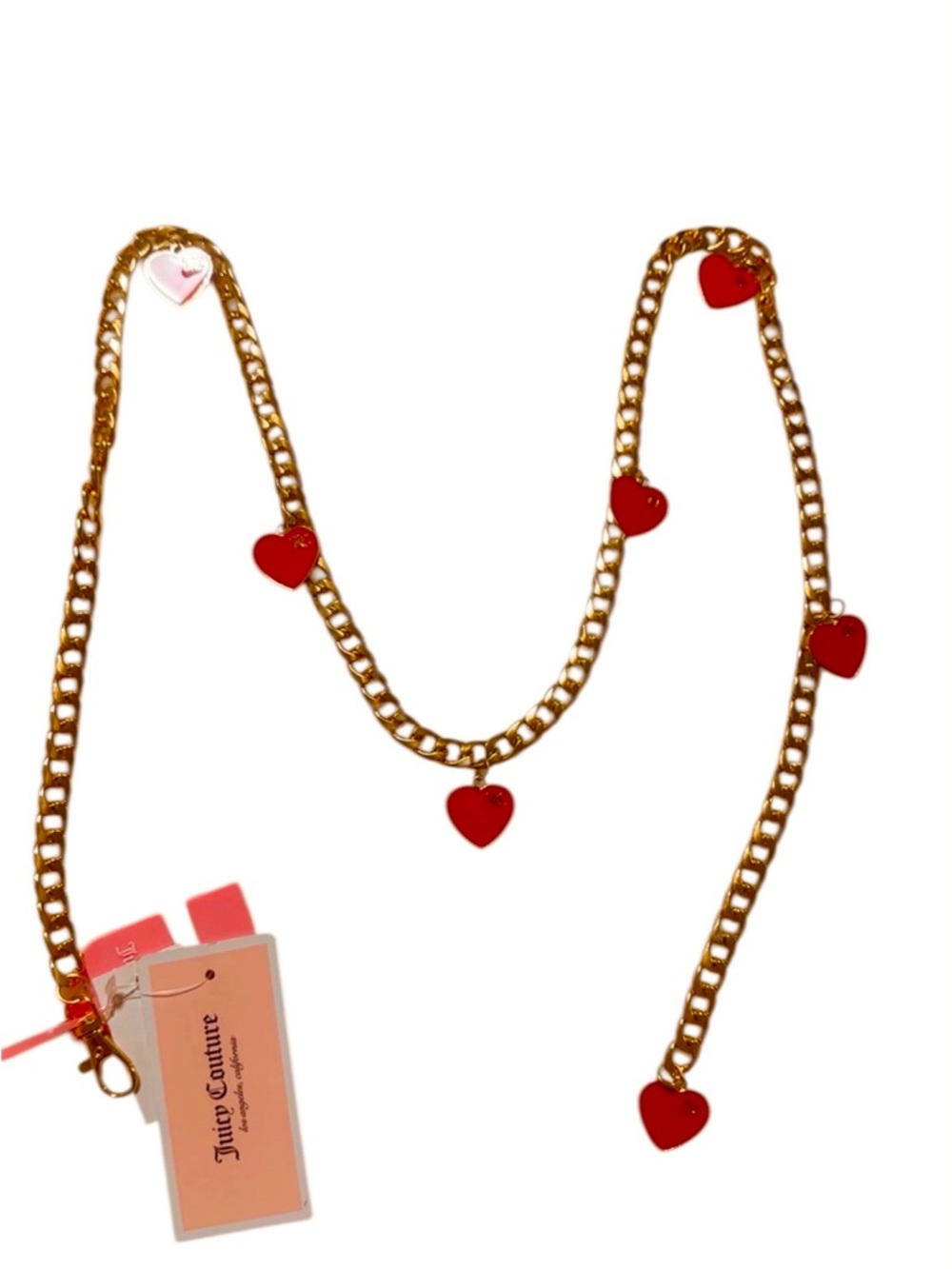 Juicy Couture Gold Chain Belt with Pink Heart Charms, Adjustable.. M/L NWT